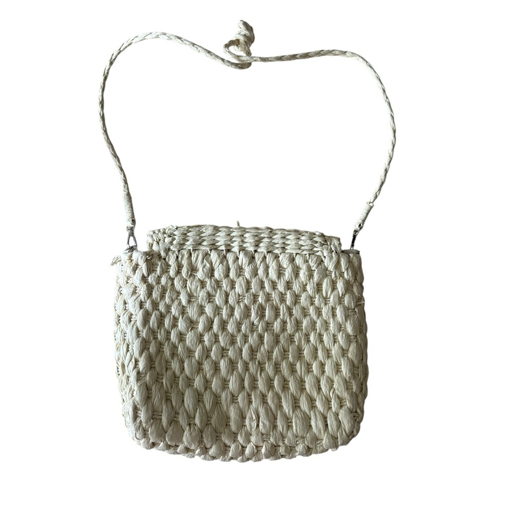 Anthropologie Embellished Straw Woven Crossbody Bag in Cream & Silver Studs - Picture 4 of 6